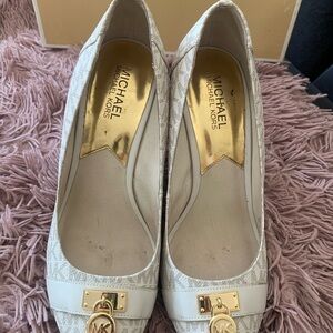 Michael Kors White Heels with Gold Charm